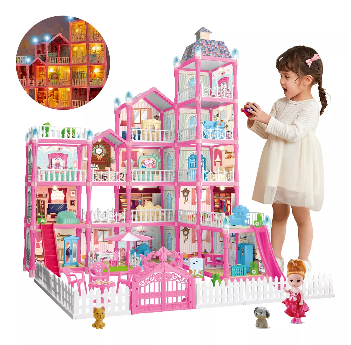 Casita Casa Mu&ntilde;ecas Led Con Muebles Castillo Princesa 374pzs