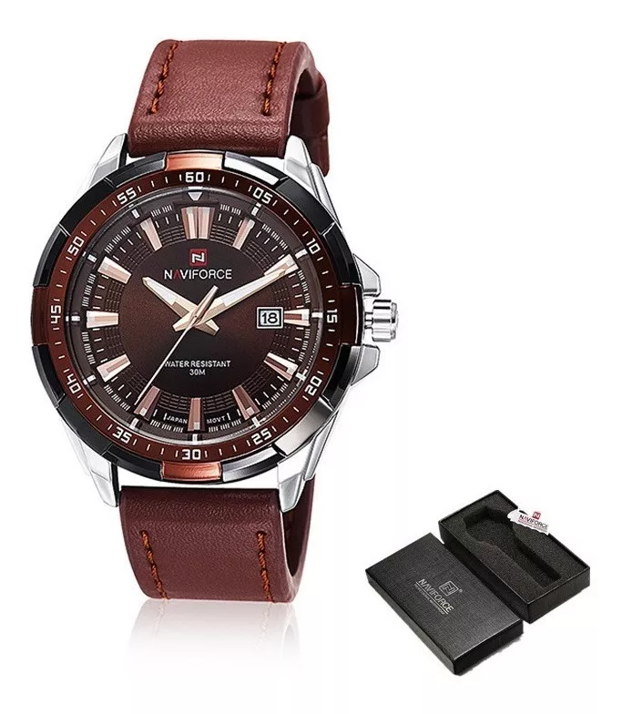 Reloj Deportivo Naviforce Original De Cuarzo Para Hombre color De La Correa Marr&oacute;n color Del Bisel Plateado color Del Fondo Marr&oacute;n