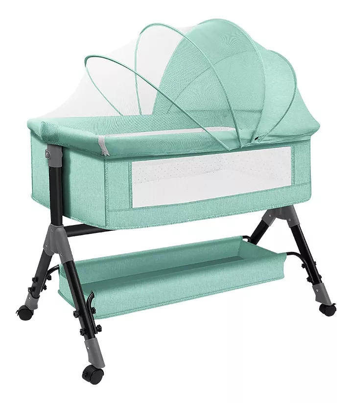 Cuna Moises Para Bebe Con Mosquitero color Menta color Agua Dise&ntilde;o Liso