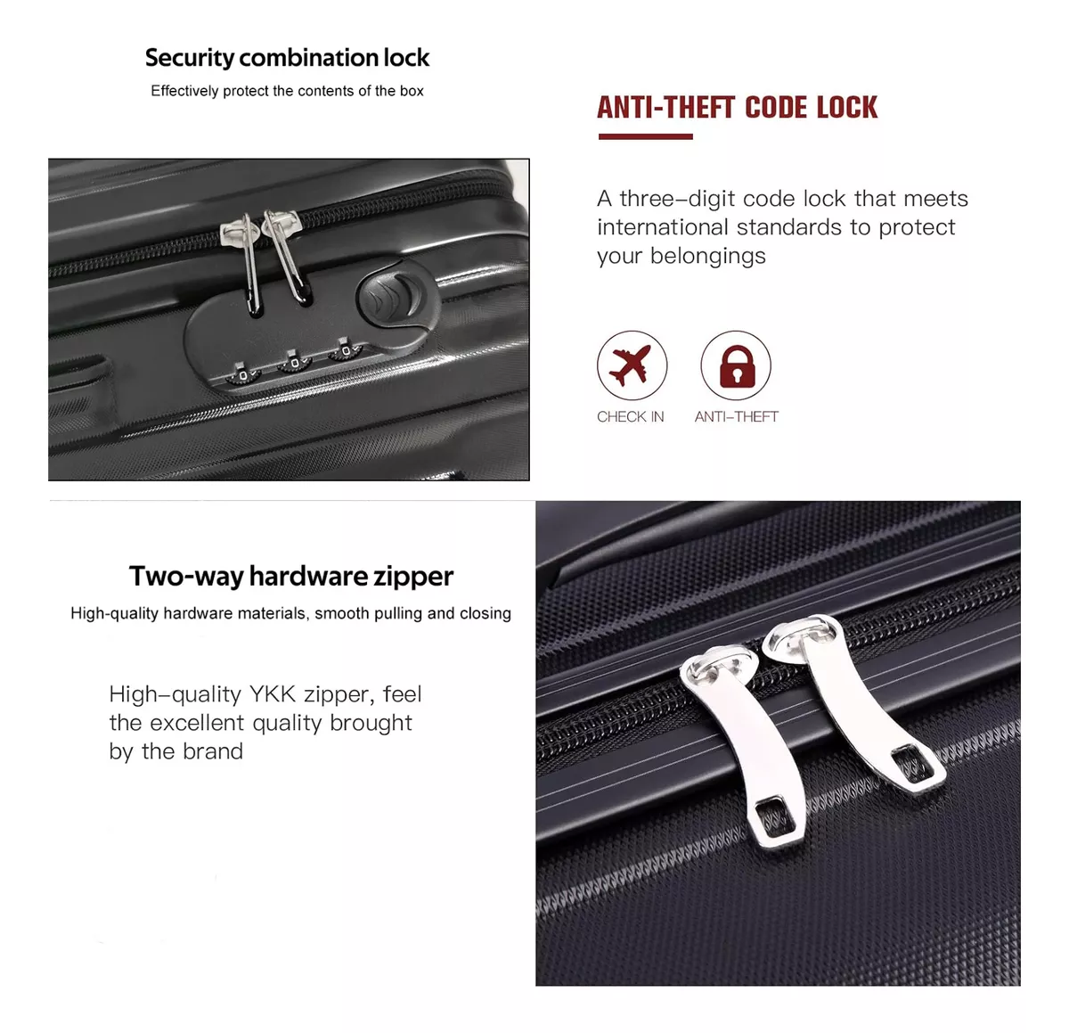 Set Maletas Rígidas kit Viaje Mano Avion 20in 4 Ruedas 360°