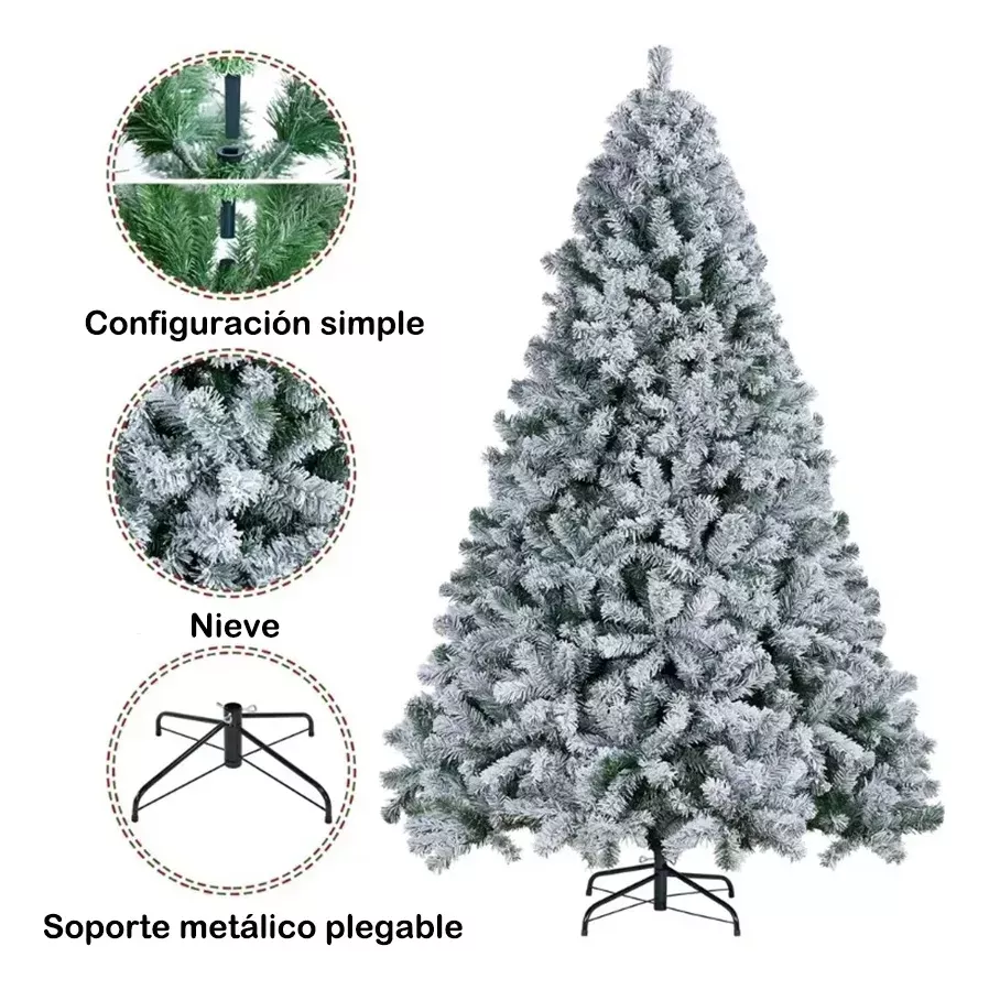 Arbol Navidad Artificial Nevado 2.10m Pino Follaje Blanco