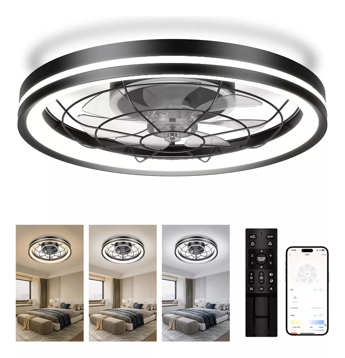 Ventilador De Techo Moderno Con Luz Led+control Remoto 20''