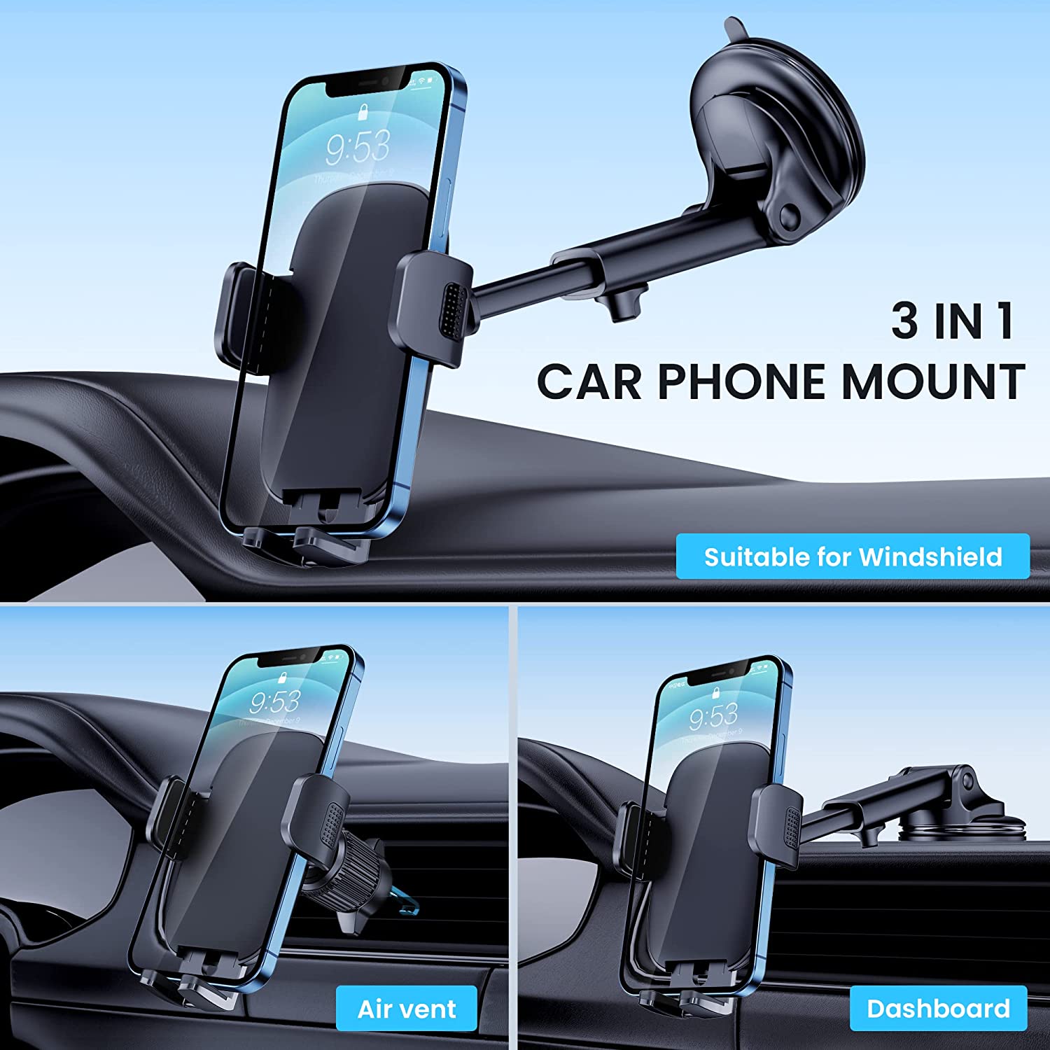 Qifutan auto tel&eacute;fono soporte Mount tel&eacute;fono Mount para auto Windshield Dashboard Air Vent Universal Hands Free Automobile Cell tel&eacute;fono soporte Fit para iPhone smartphone Carbon Fiber