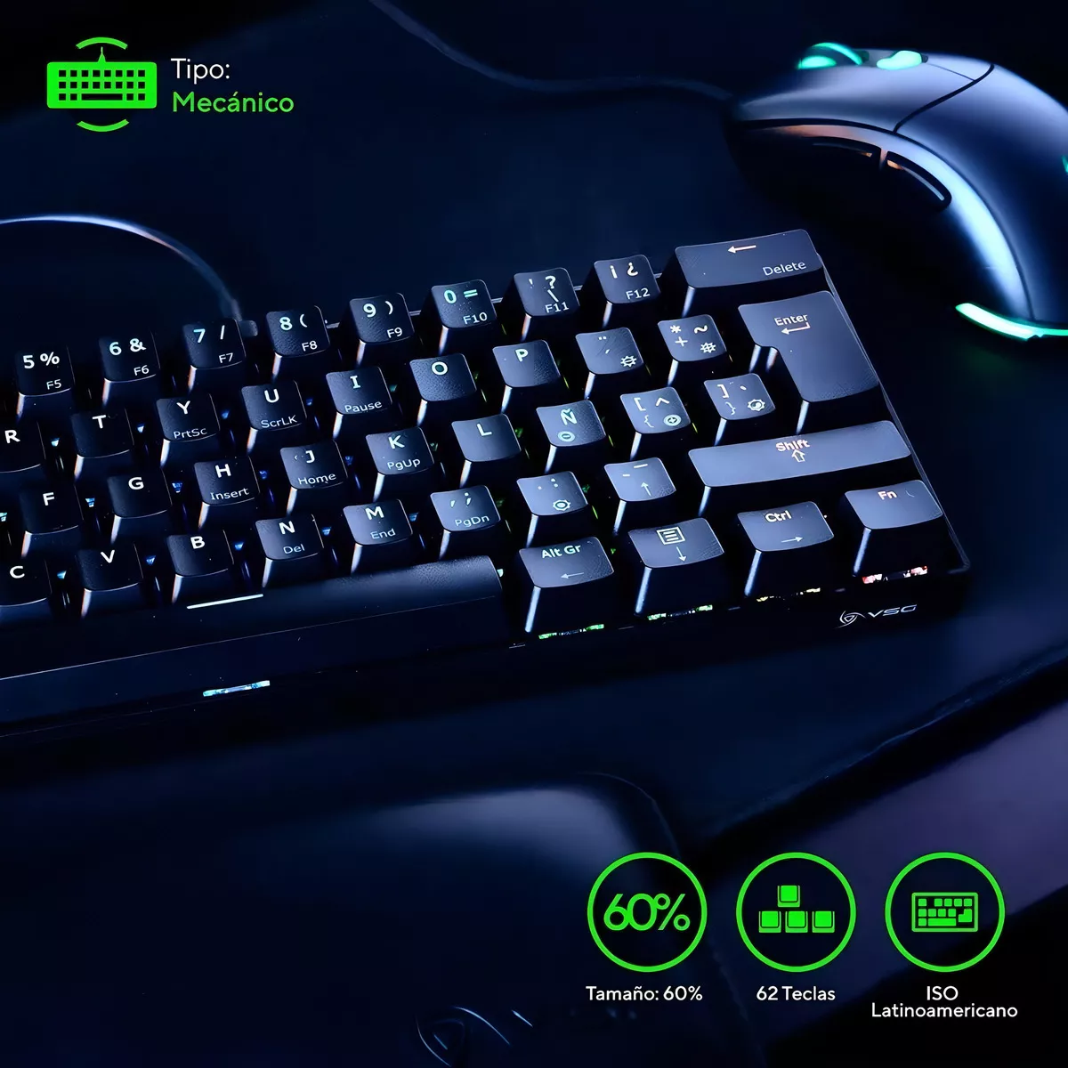 Teclado Gamer Mecanico VSG Mintaka Switch Rojo RGB Negro Qwerty Español Latinoamérica