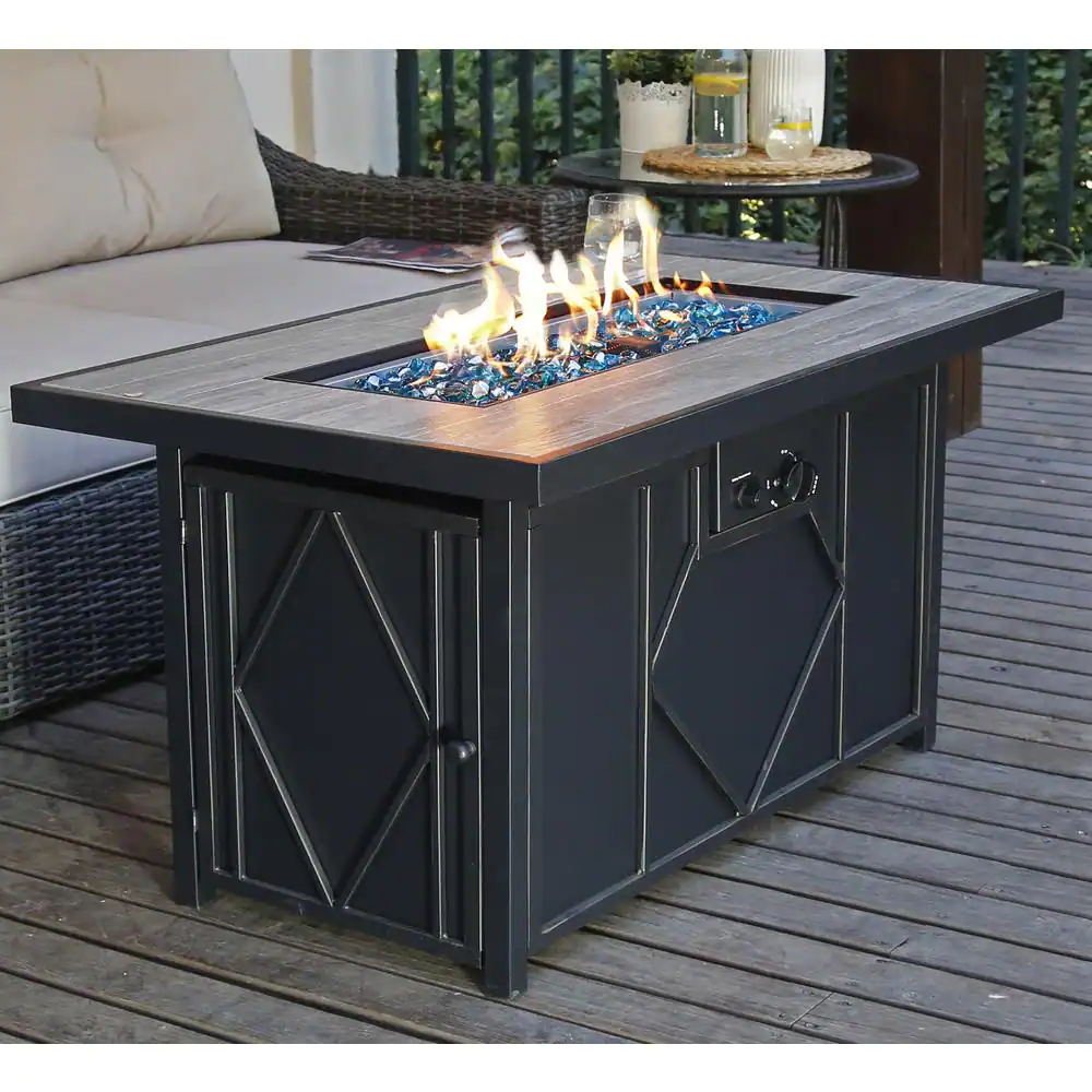 HeatMaxx 42 in. 60,000BTU Fire Pit Propane Gas Fire Pit Table Rectangular Tabletop SRGF11666