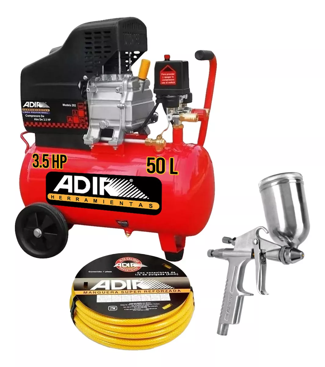 Compresor De Aire 3.5 Hp 50lts Pistola + Manguera Adir Kt311