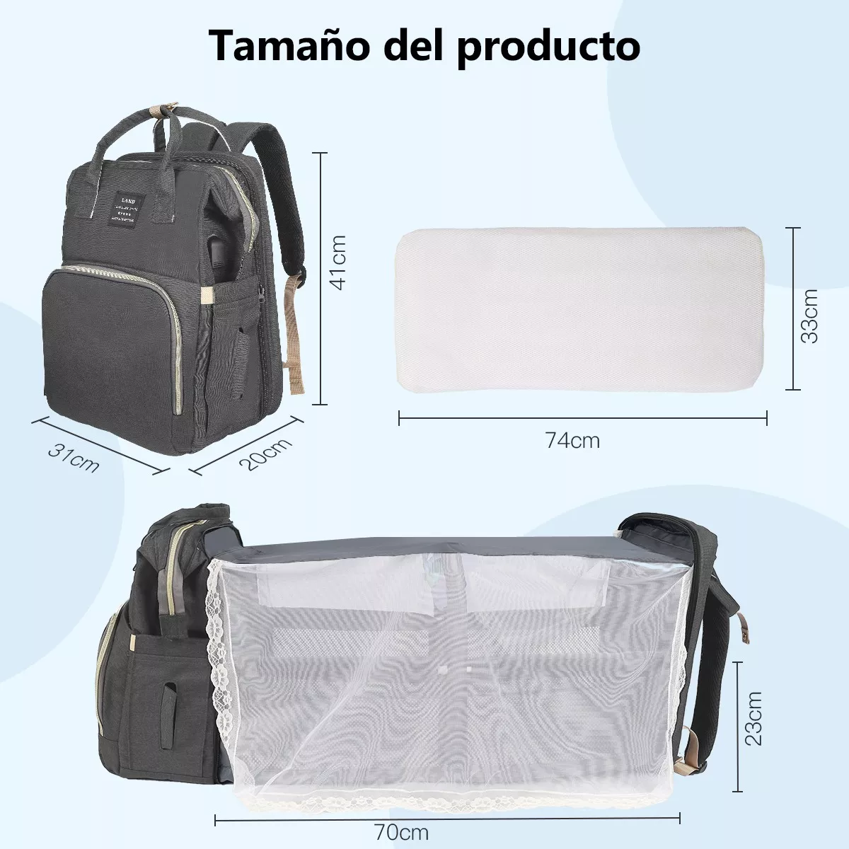 Pañalera Mochila Impermeable Usb Cargo Mosquitero Y Juguete