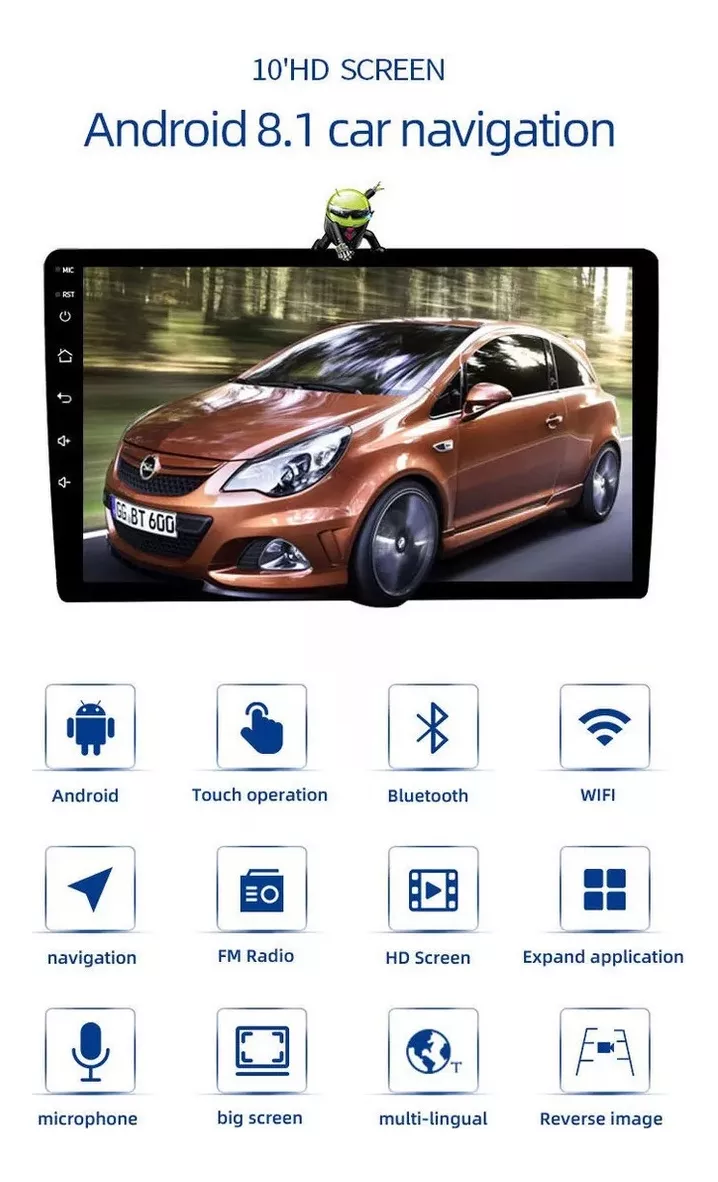 Estéreo De Coche Android De 10 Pulgadas Wif Gps Con Camara