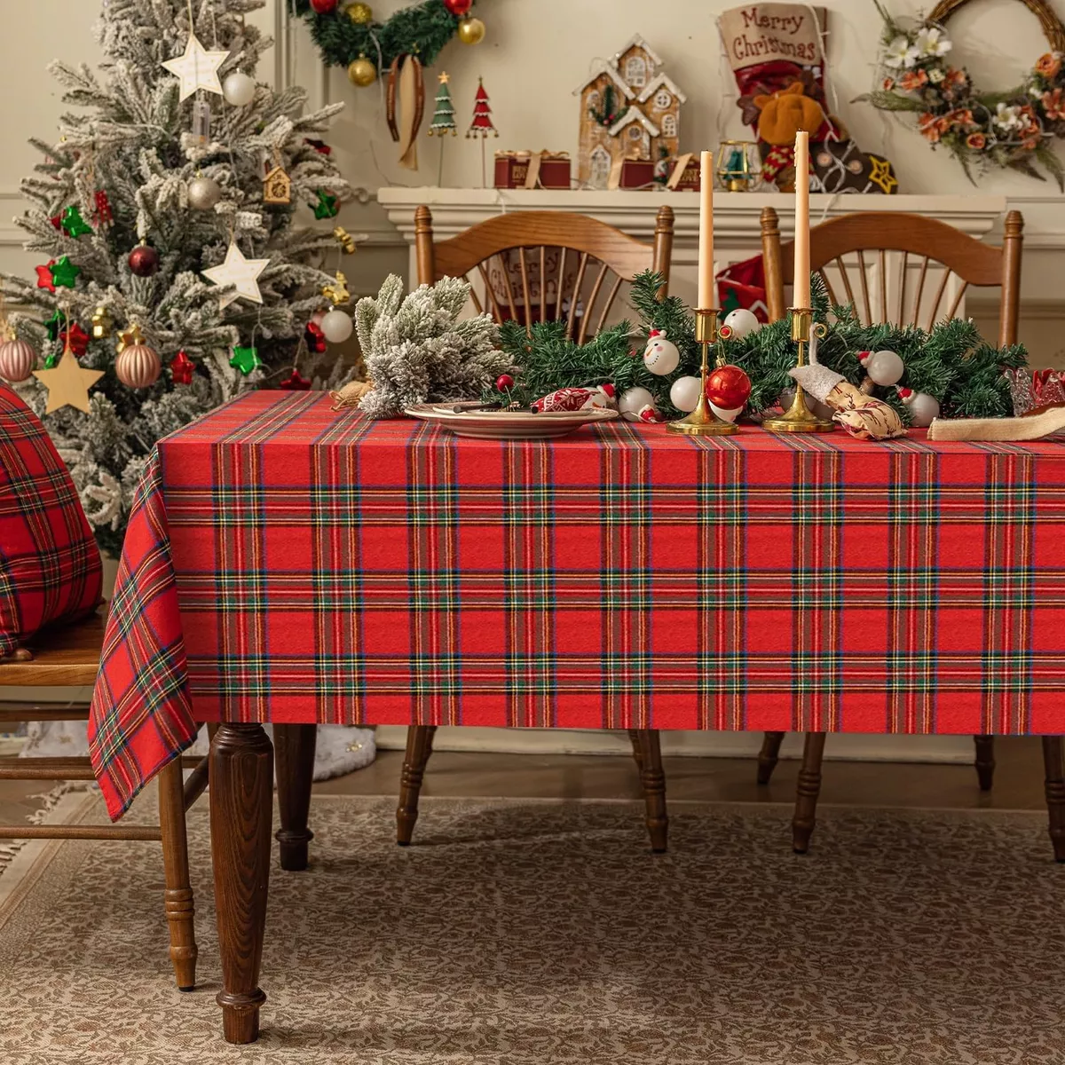Mantel Navideño, Cubierta De Mesa Resistente A Las Manchas