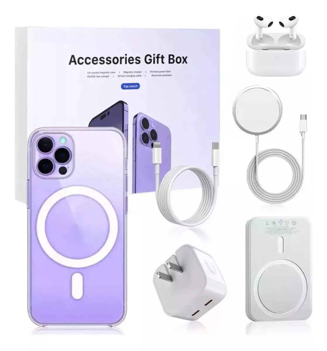 6kit Cargador Magsafe 10000mah Aud&iacute;fonos + Funda Para iPhone