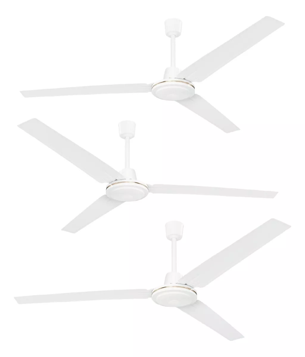 Set 3 Ventiladores De Techo 3 Aspas Met&aacute;licas 5 Vel 56 PuLG Estructura Blanco Aspas Blanco Di&aacute;metro 56 Frecuencia 60 material De Las Aspas Metal