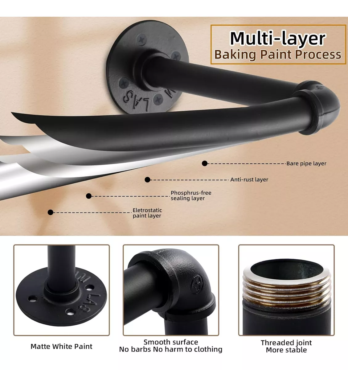 2pack Estante Perchero De Pared Industrial Para Colgar Ropa
