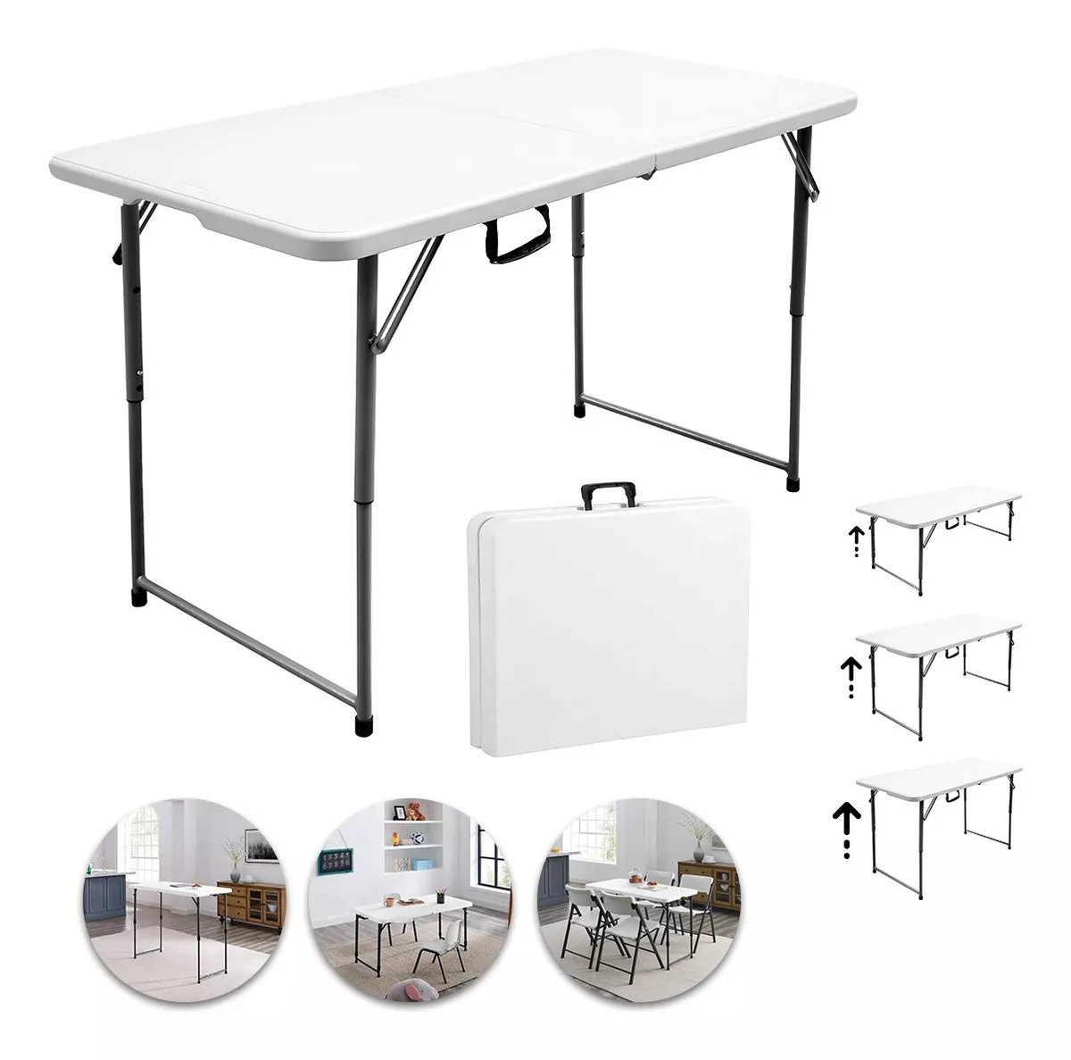 Mesa Plegable De Pl&aacute;stico Port&aacute;til Resistente Jardin 1.20 Mt color Blanco