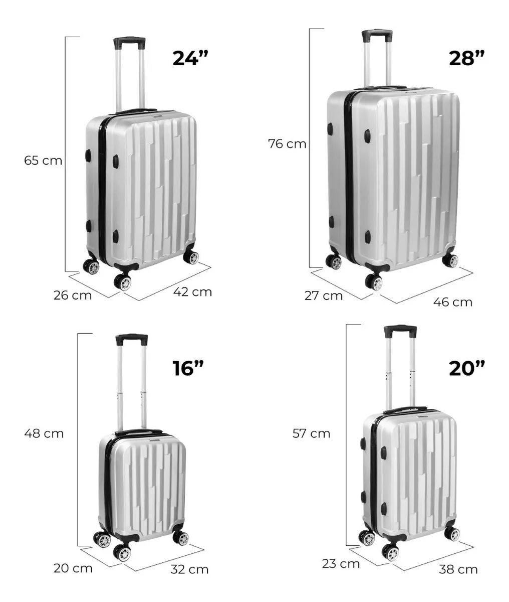Set 4 Maletas Gris Plata Equipaje Ultra Resistente 4 Ruedas