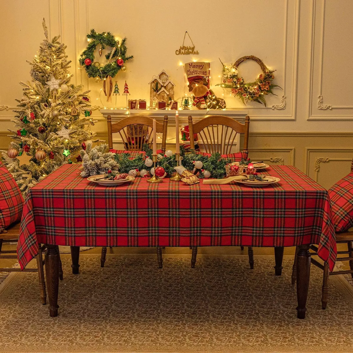 Mantel Navideño, Cubierta De Mesa Resistente A Las Manchas