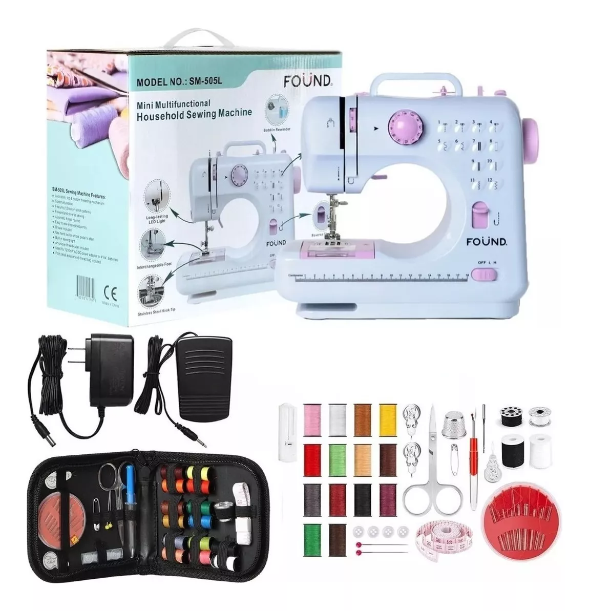 Maquina De Coser Portatil Eléctrica Con kit De Costura color Blanco