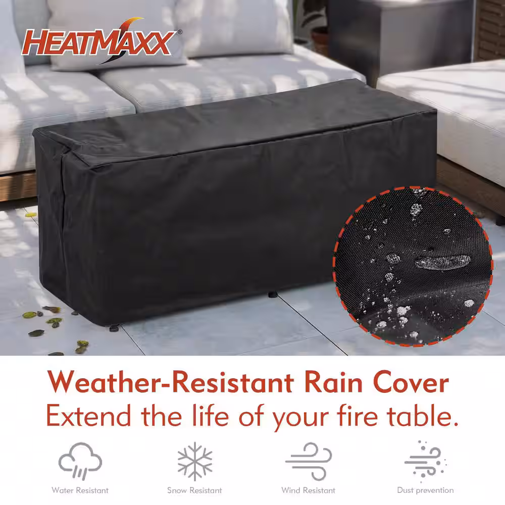 HeatMaxx Mesa rectangular para hoguera de gas propano de 42 pulgadas y 60 000 BTU con cubierta para tanque en gris cemento sintético SRGF12026