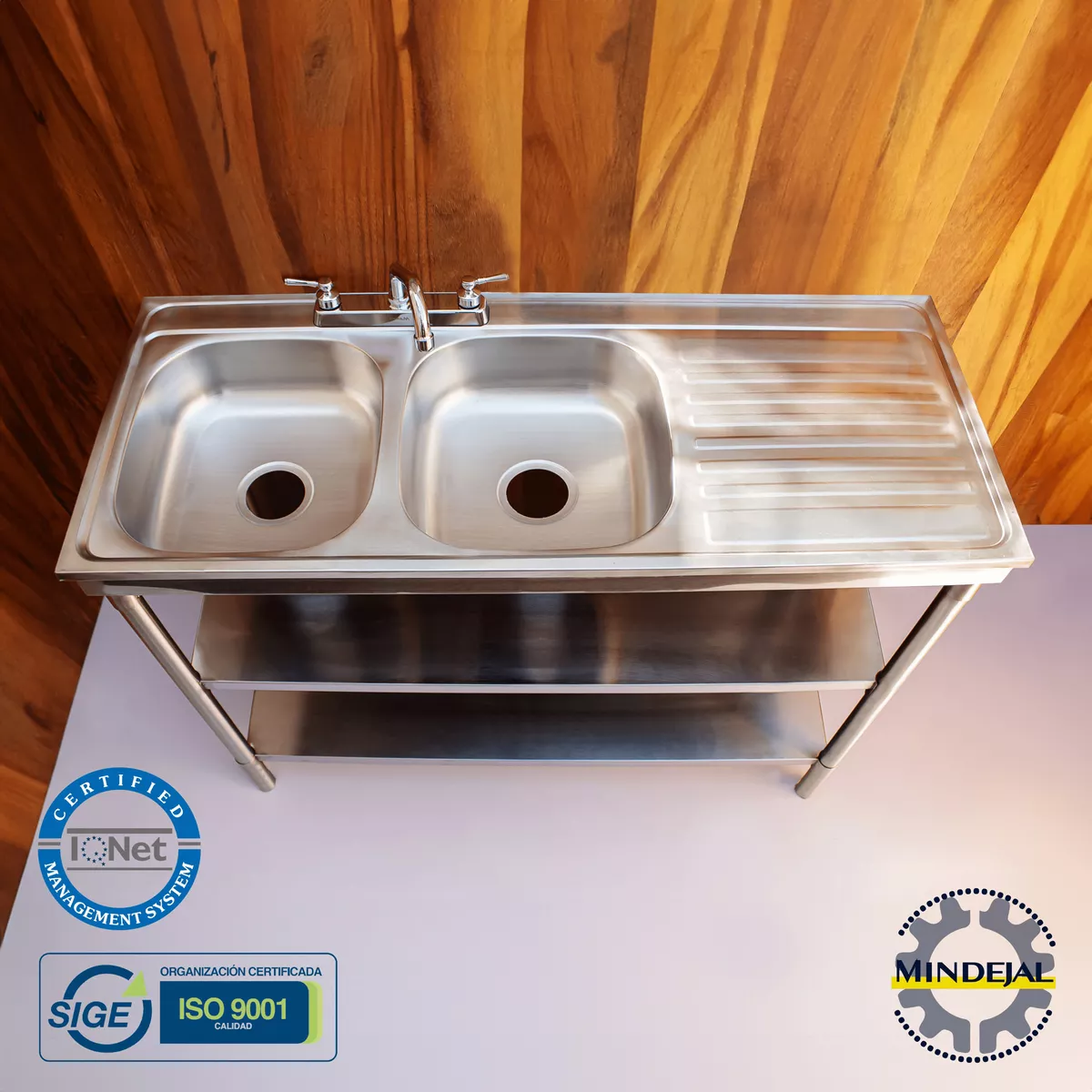 Fregadero Doble Acero Inoxidable Izquierdo 2 Entrepaños
