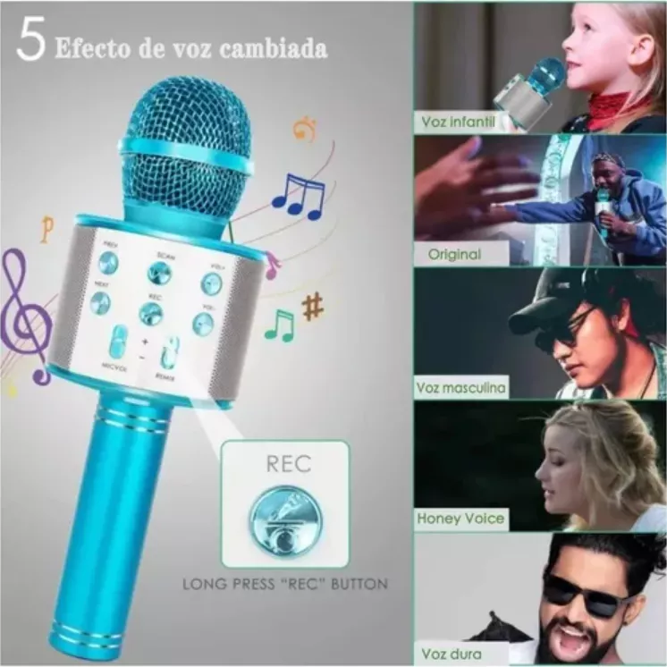 Micrófono De Karaoke Inalámbrico Con Bluetooth Y Bocina Azul Jutang 001