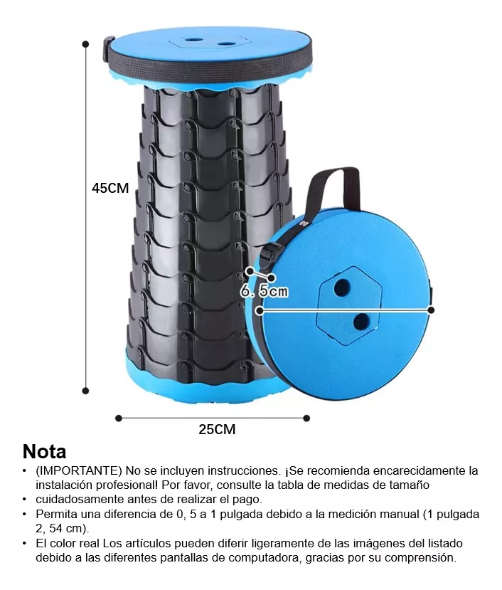 Banco Retráctil Silla Camping Plegable Antideslizante25x45cm