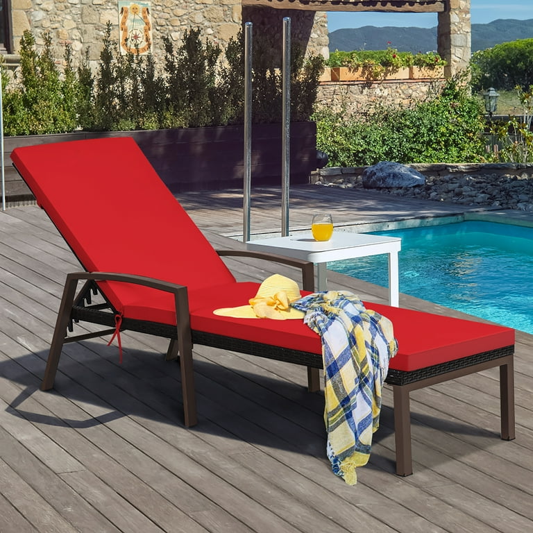 Costway Tumbona en Rat&aacute;n Regulable para Patio Silla Reclinable de Exterior con Coj&iacute;n para Jard&iacute;n Balc&oacute;n Piscina Rojo 193 x 61 x 36-96 cm Costway Modern