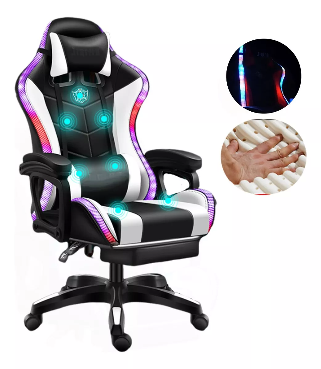 Silla Gamer Ejecutiva Reclinable Reposapi&eacute;s Con Masaje Luces