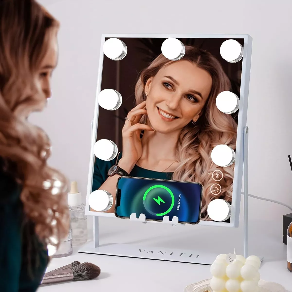 Espejo De Maquillaje Vanitii Hollywood Bluetooth 9 Led Focos
