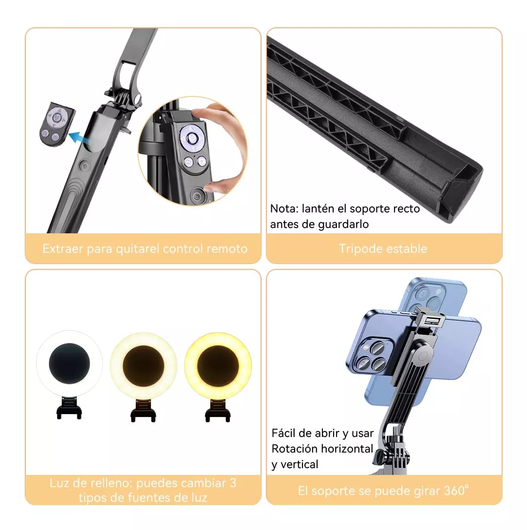Tripode Celular Selfie Stick Bluetooth Control Remote 175cm