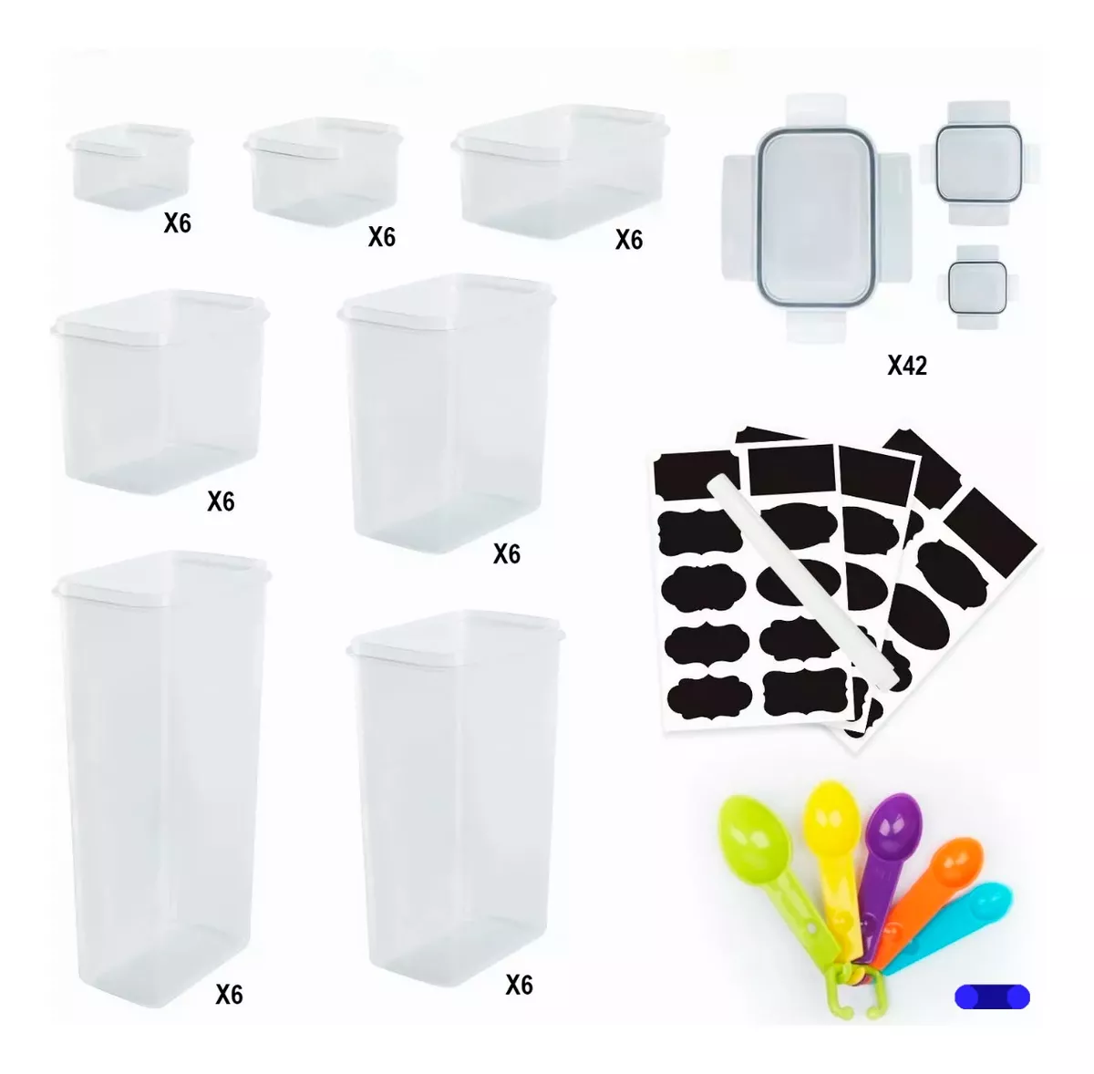 kit 42 Recipientes Herméticos Con Tapa Multiusos Alimentos