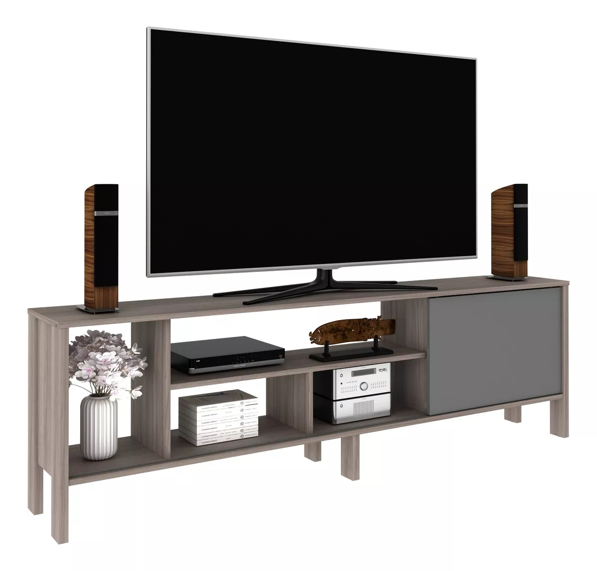 Mueble Para Tv 65 Rack Moderno Con Puerta Corrediza Carvalho