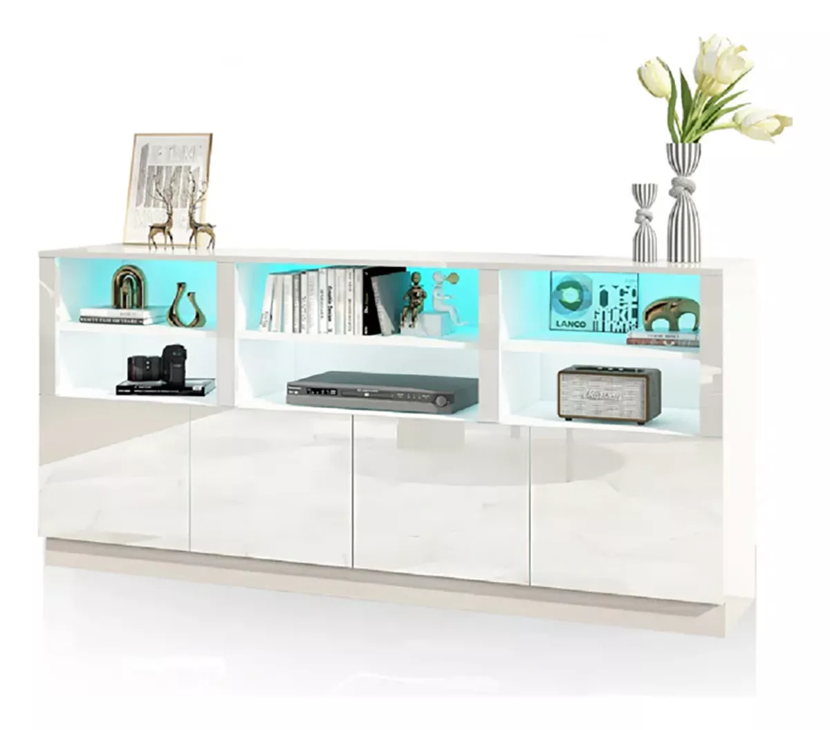 Rack Mueble Tv Moderna Minimalista Con Luces Led Y Puertas
