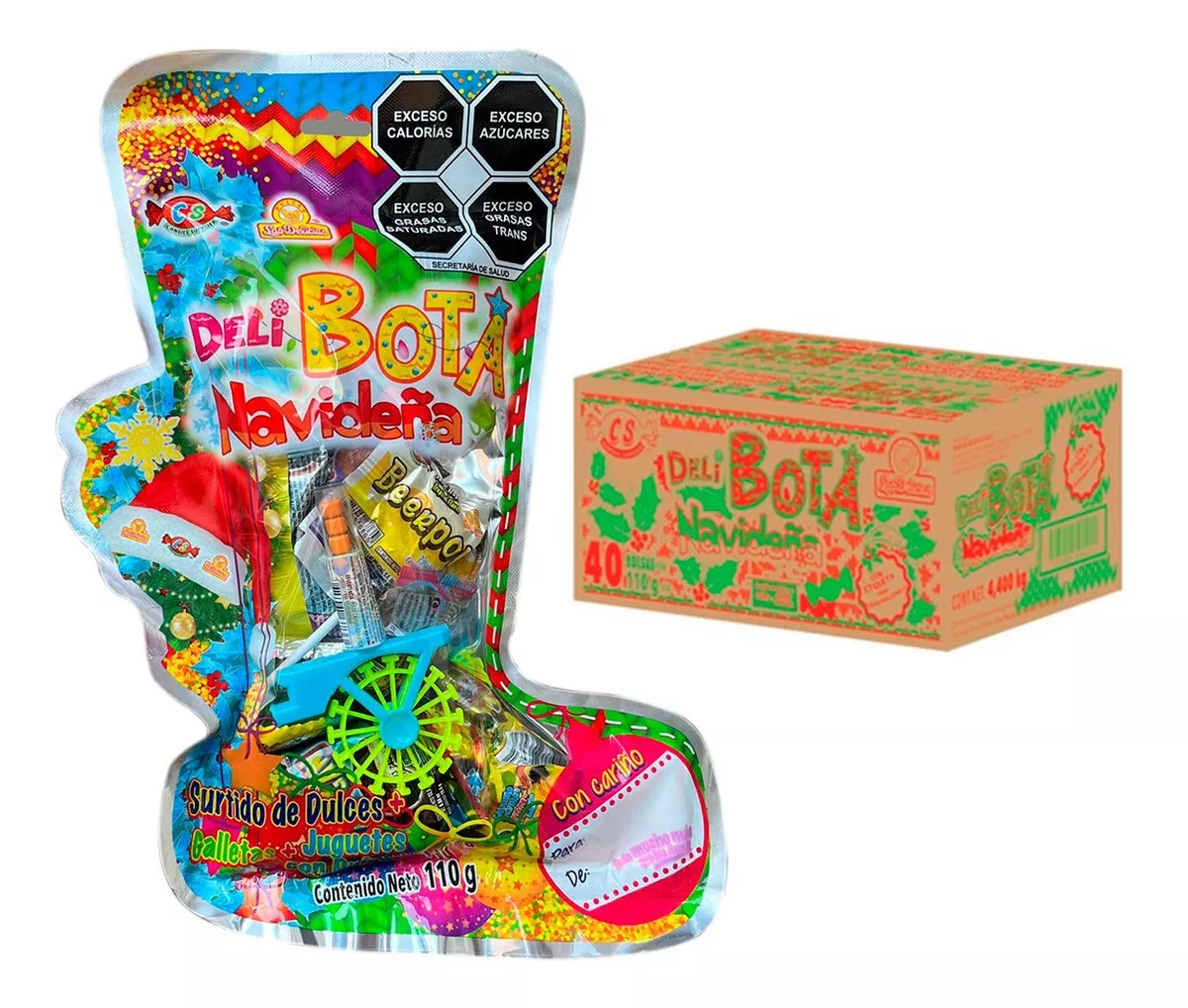 Bota Navide&ntilde;a Dulces Delicias Caja Con 40 Piezas