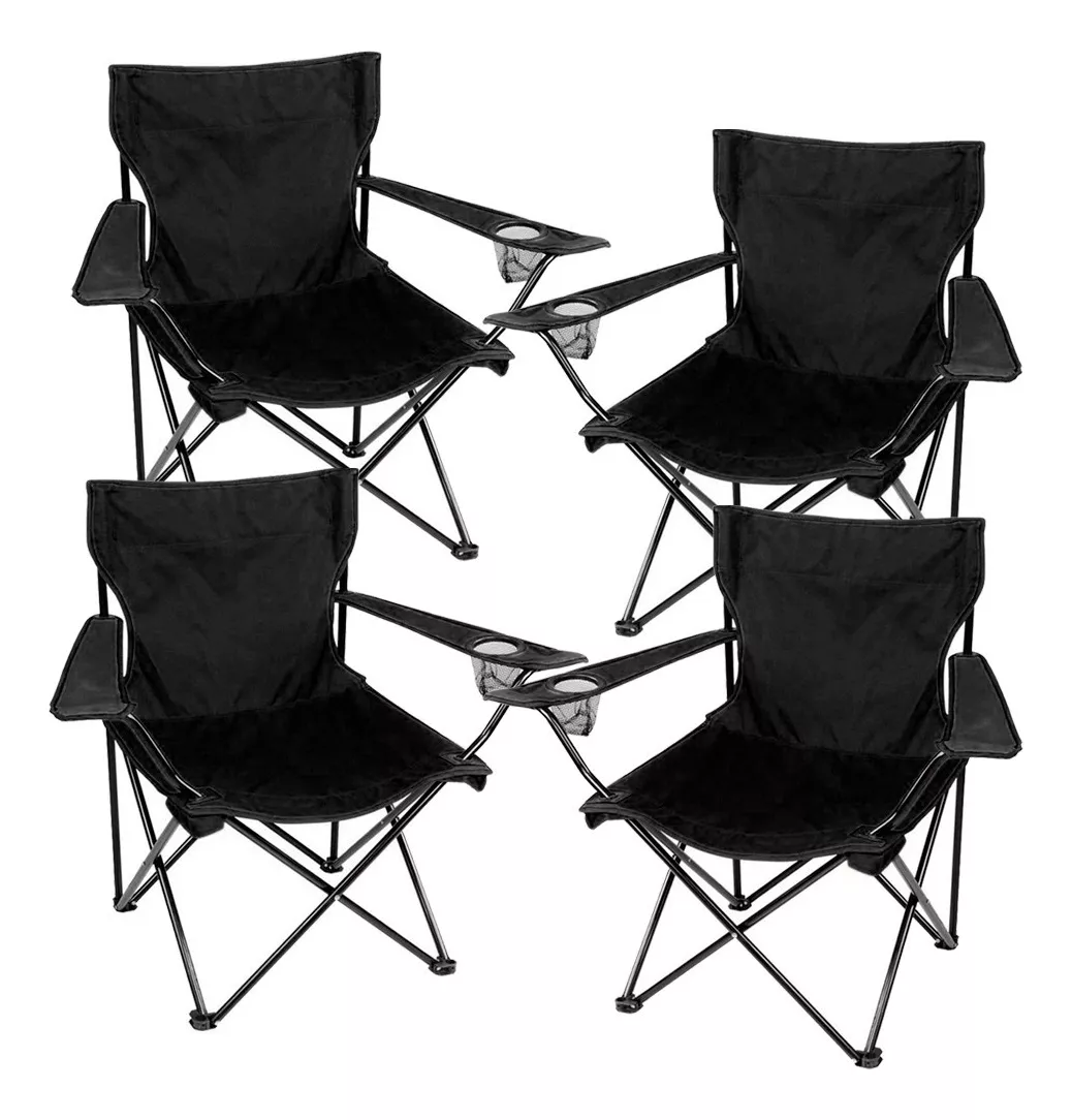 kit 4 Sillas Plegables Jardin Playa Alberca Camping color Negro
