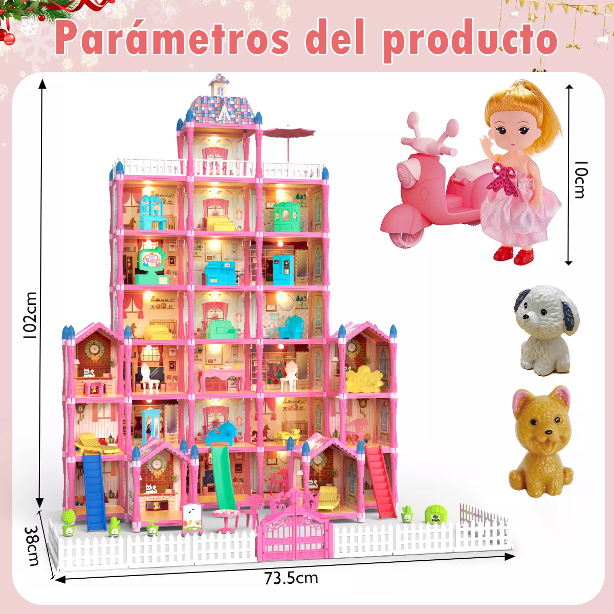 Casa De Muñecas Niña 578pcs Con Tobogán Luz Led 29 Espacios