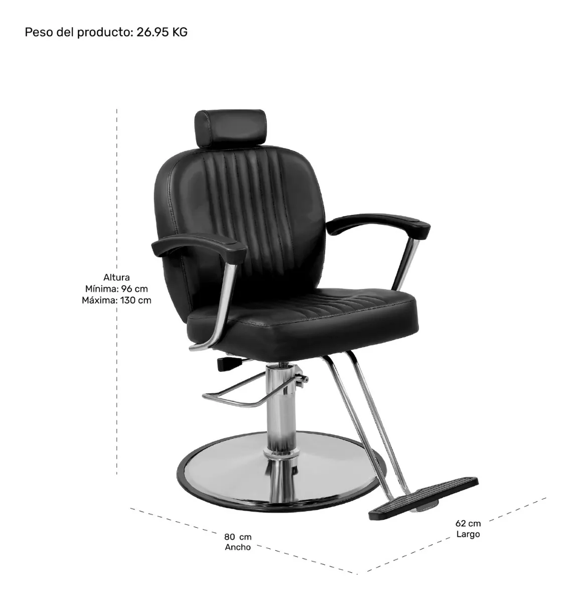 Sillon Silla Barberia Estetica Clasica 360° Moderna Negro
