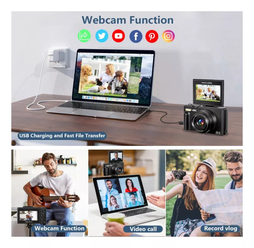 Cámara Digital 4k Cámara Digital De 3 Pulgadas Y 180° Para F
