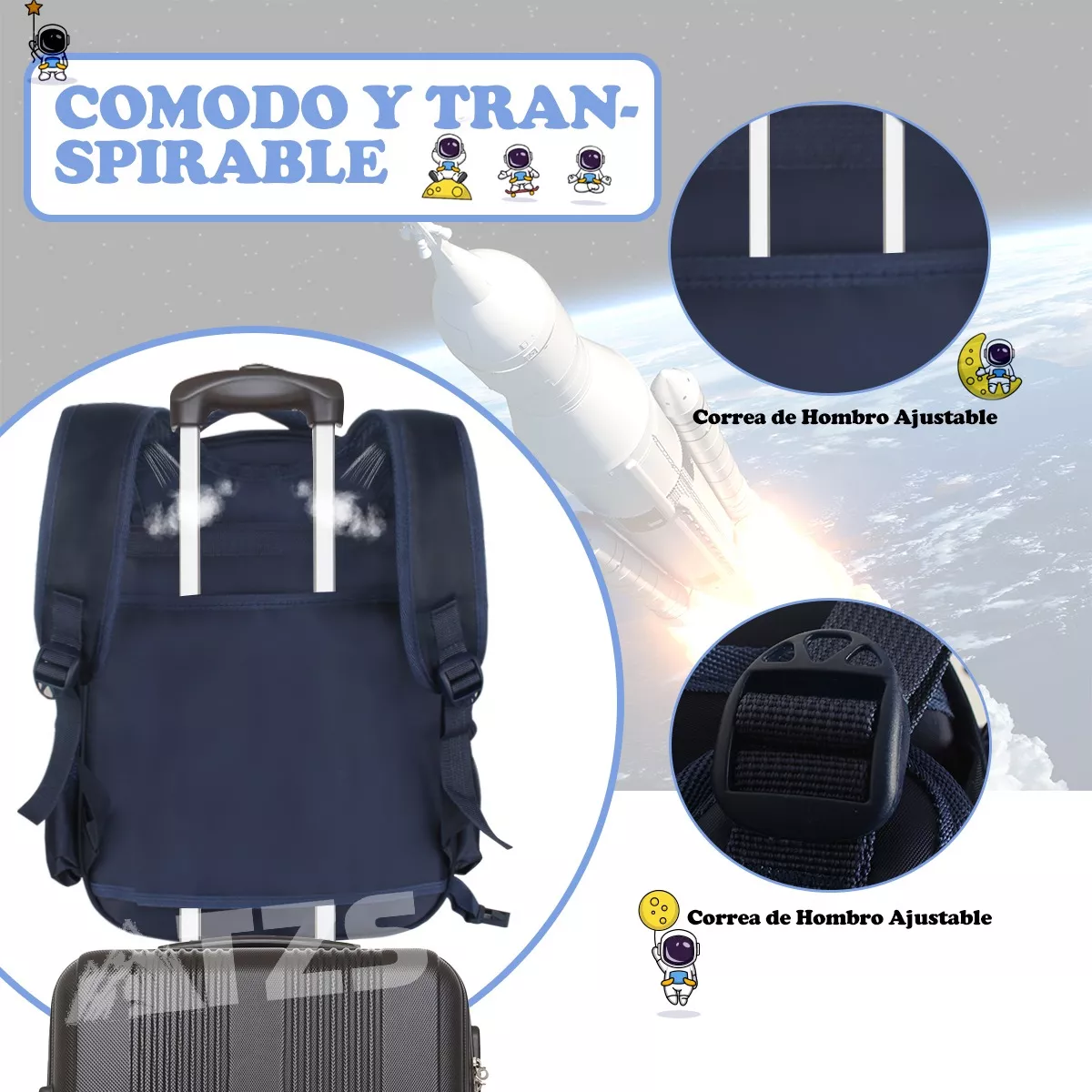 Mochila Escolar Astronautas Para Niño Con Lonchera Lapicera Juego De 3 Piezas