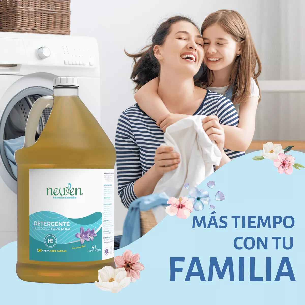 Newen 4 litros detergente líquido sin enjuague para ropa biodegradable con pH neutro y rinde hasta 400 cargas de lavado