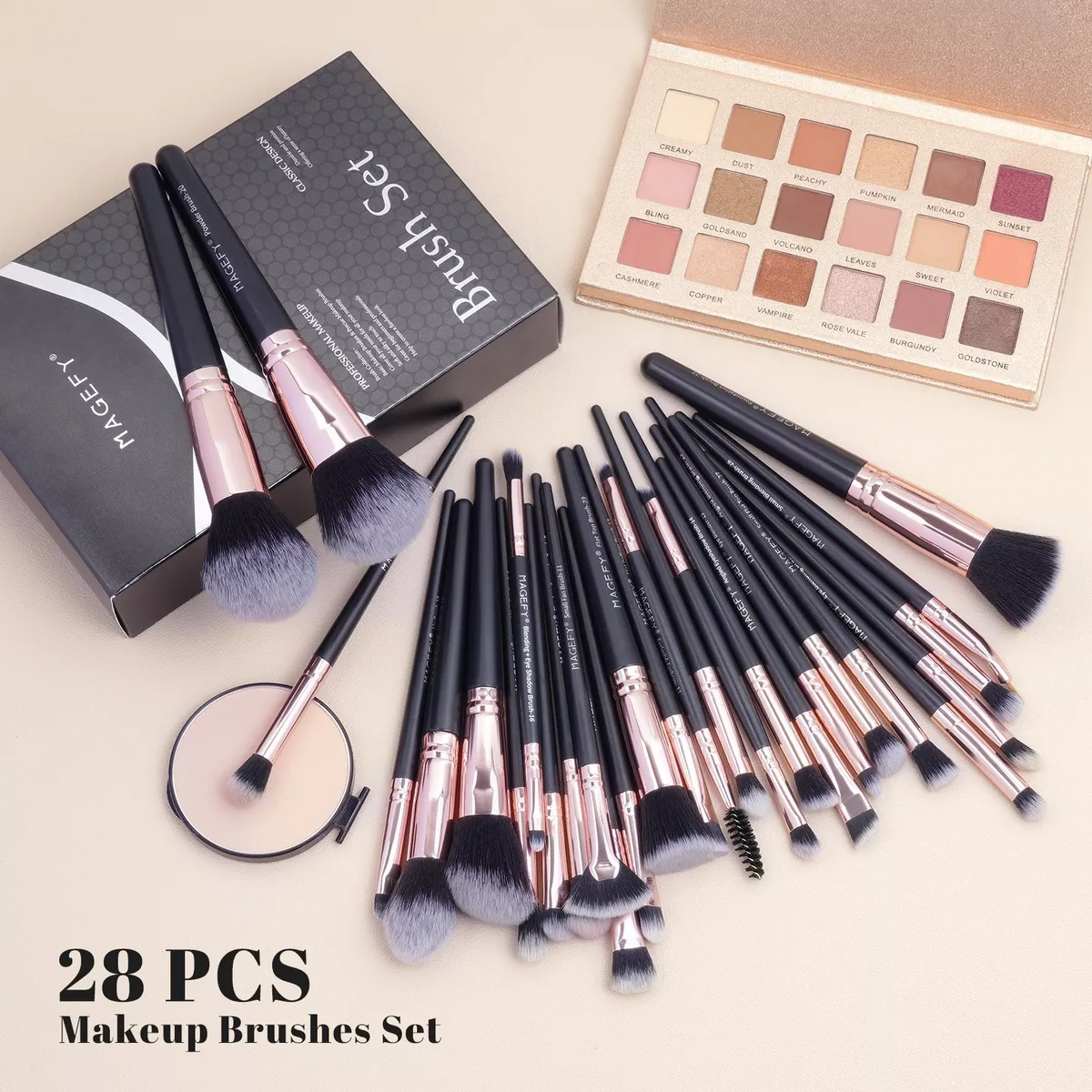 Set 28 Brochas De Maquillaje Profesional Con Estuche Brocha