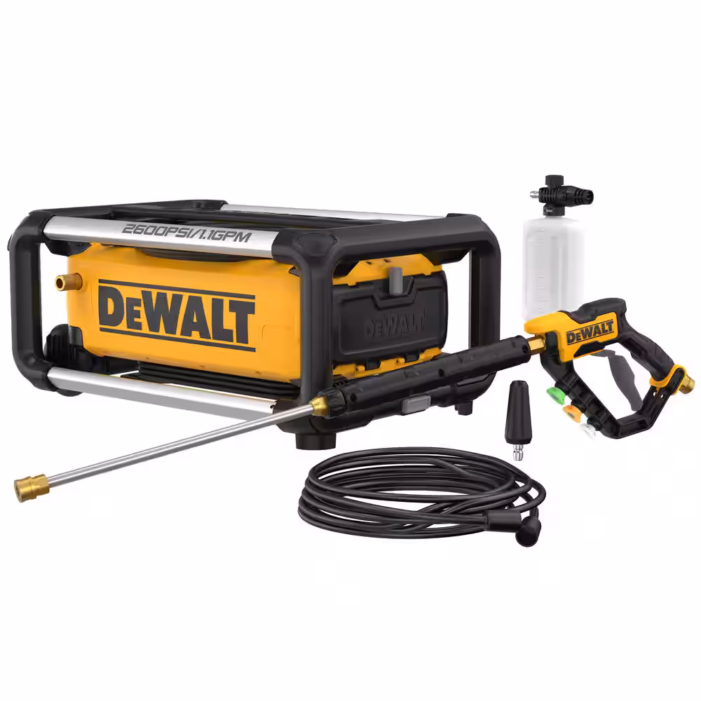 DEWALT Lavadora a presión eléctrica de agua fría, 2600 PSI, 1,1 GPM, 15 amperios, con almacenamiento interno de equipo DWPW2600