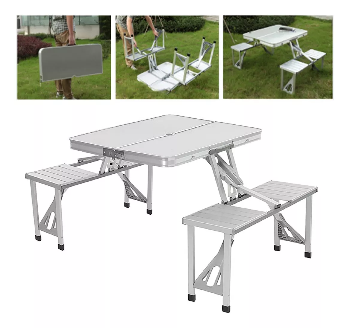 Mesa Banca Plegable Chic Plastico Con Sillas Tablon Cuadrada