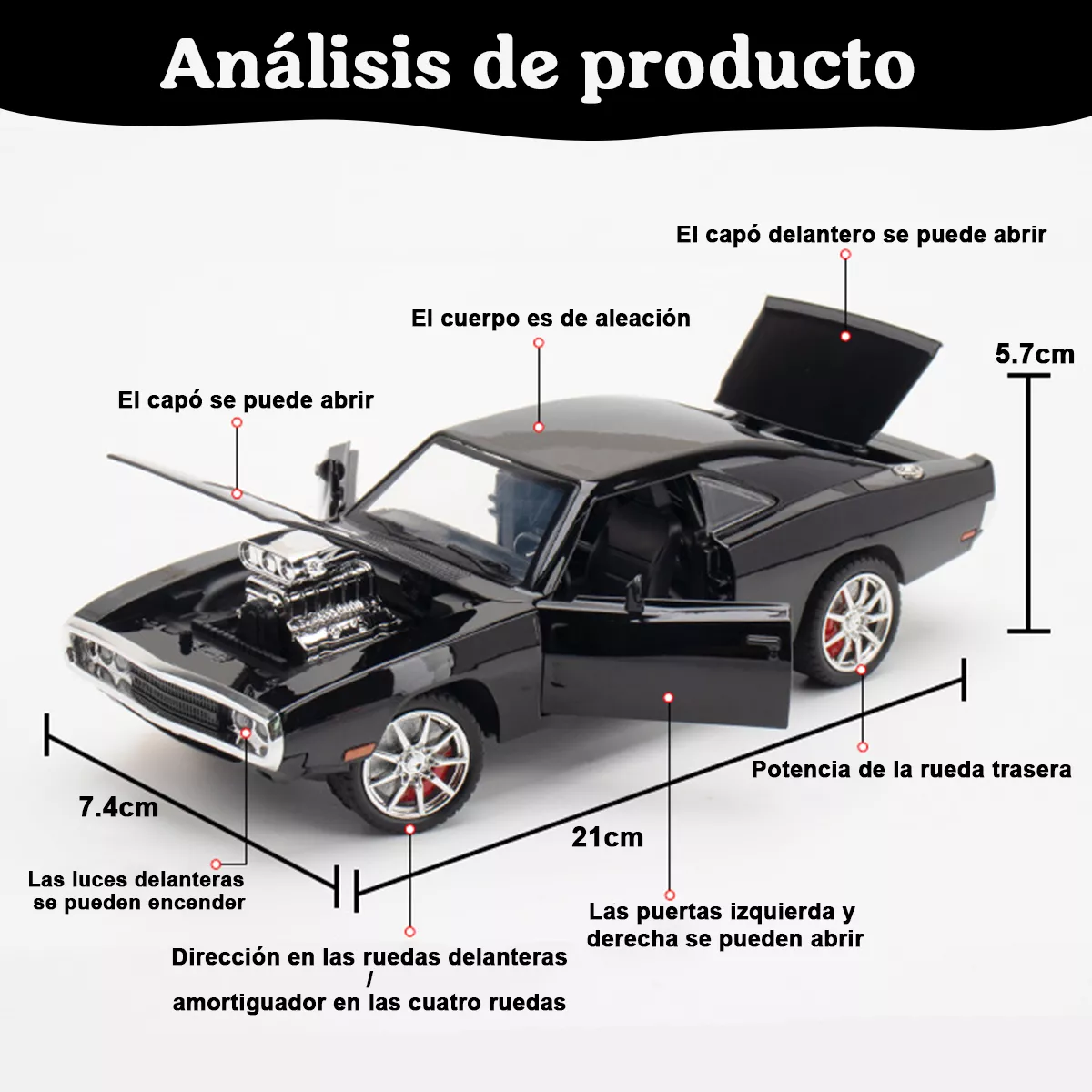 1:24 Escala Coche Juguete Dodge Charger Luz Y Sonido Regalo