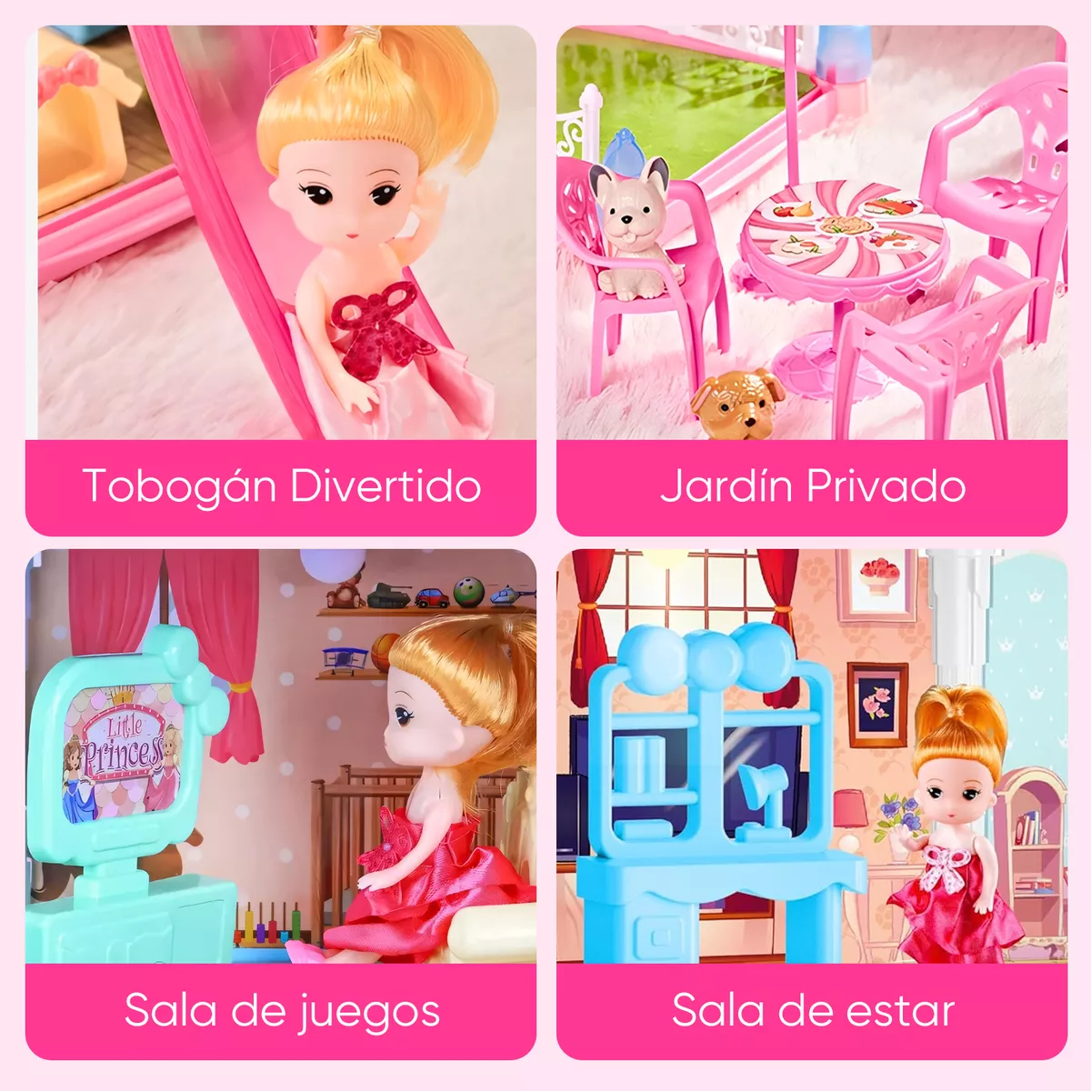 Casita Casa Muñecas Led Con Muebles Castillo Princesa 374pzs