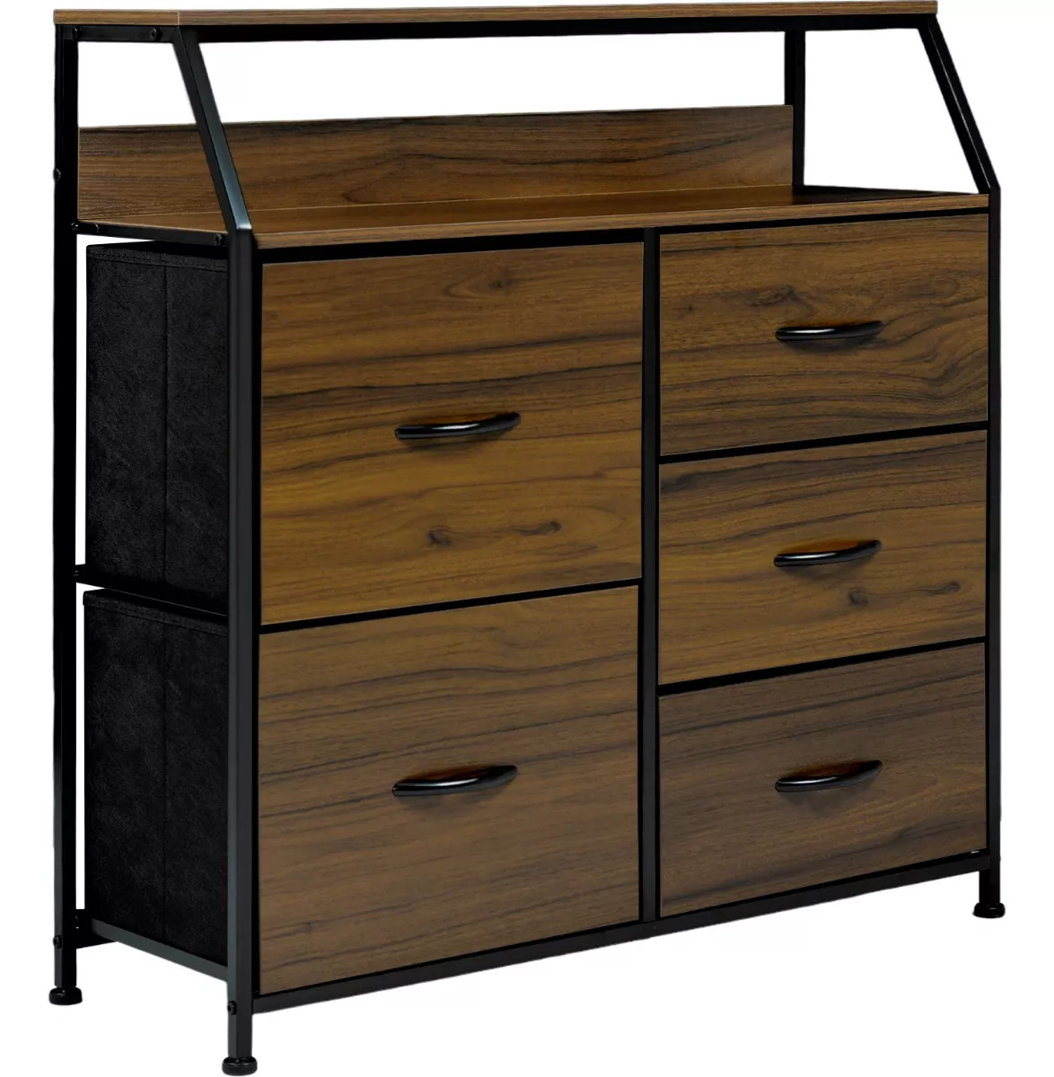Comoda Mueble 5 Cajoneras Metal Organizador Madera color Caf&eacute;