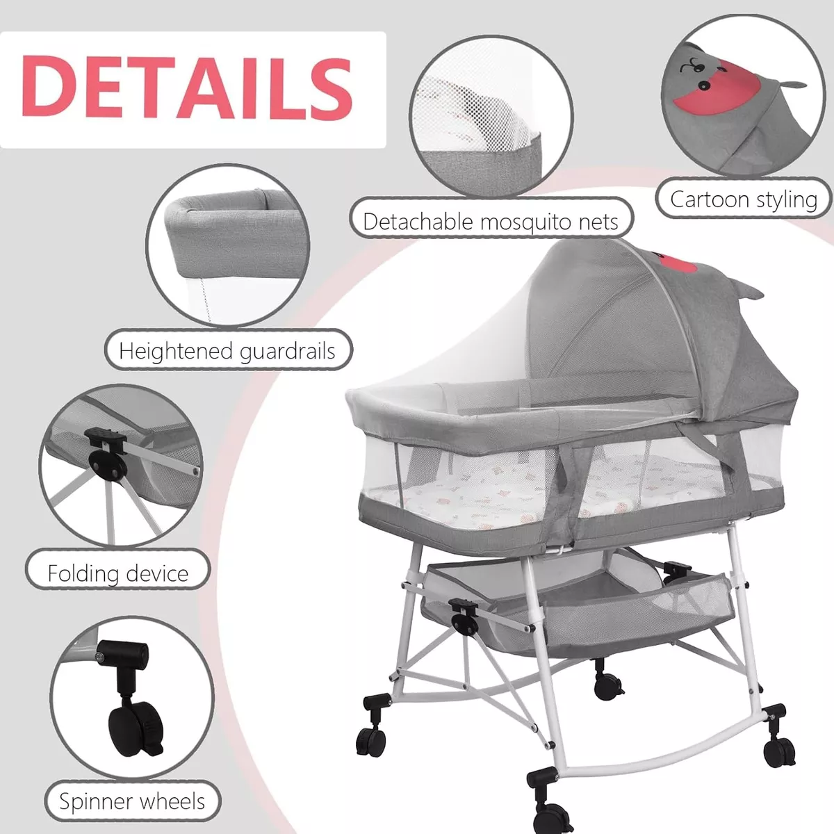 Cuna Plegable 3 En 1 Con Colchón Y Mosquitera