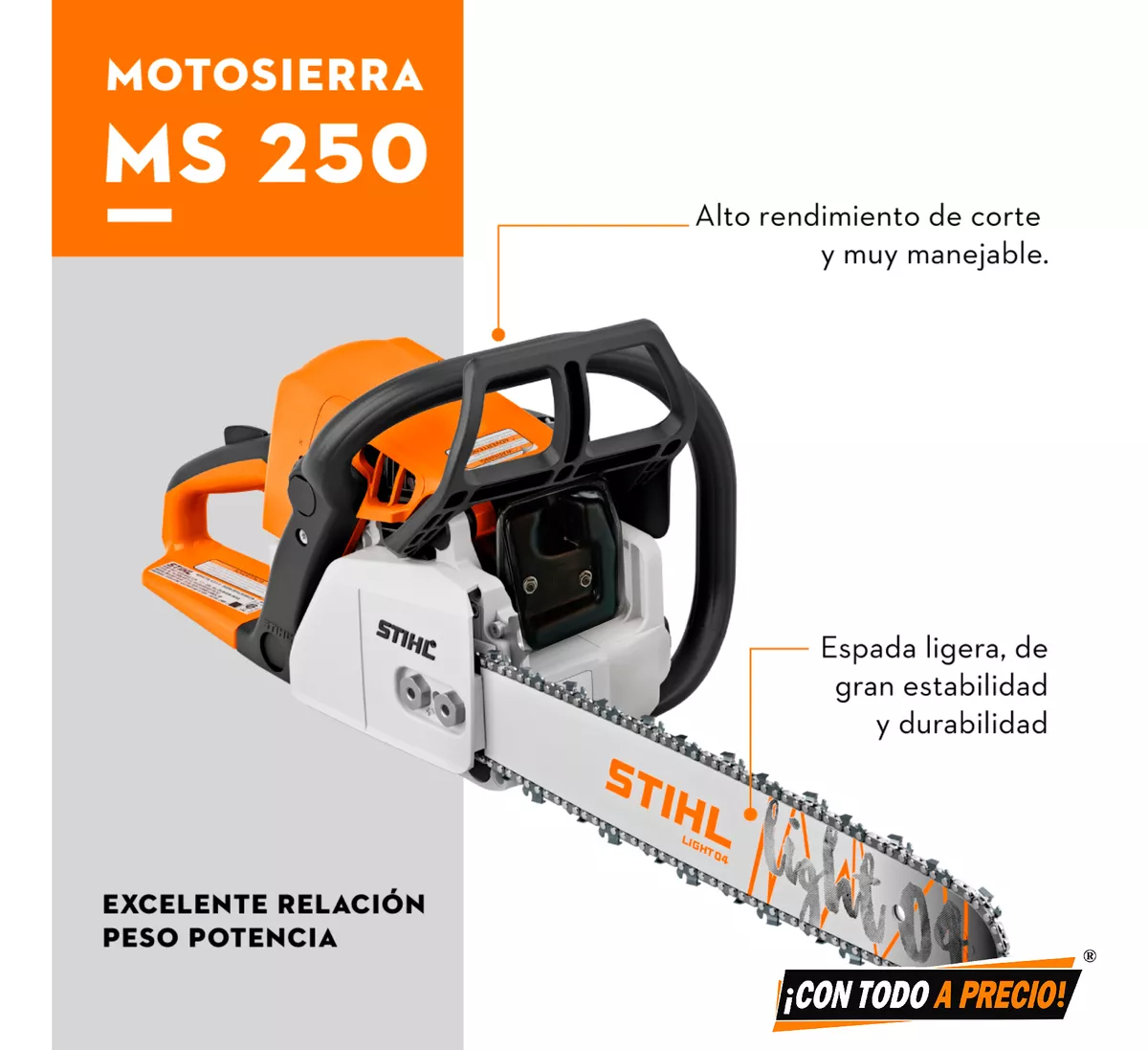 Motosierra A Gasolina Stihl Ms 250 3.1 Hp 2 Tiempos 20 PuLG