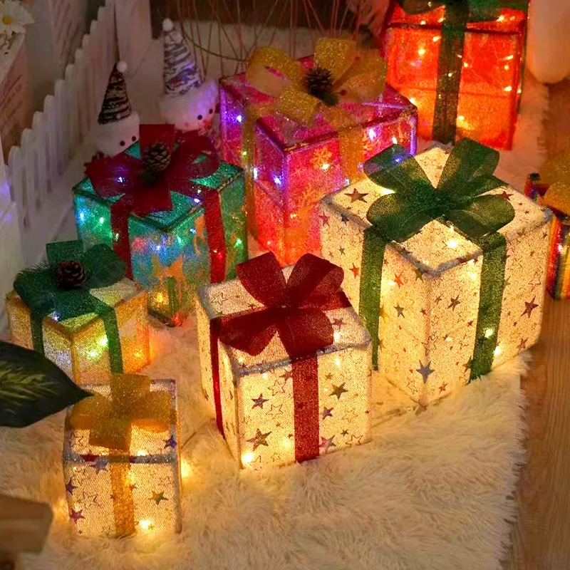 Cajas De Regalo Iluminadas Con Luces Navideñas 3pcs