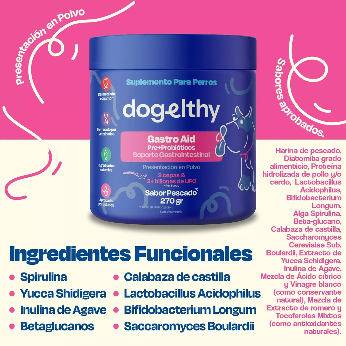 Dogelthy Gastro Aid Probioticos Para Perros y Gatos en Polvo 270 mL