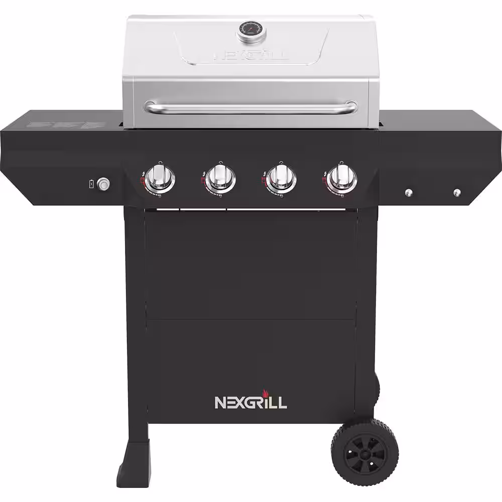 Parrilla de gas propano Nexgrill de 4 quemadores en color negro con tapa principal de acero inoxidable 720-0925PG