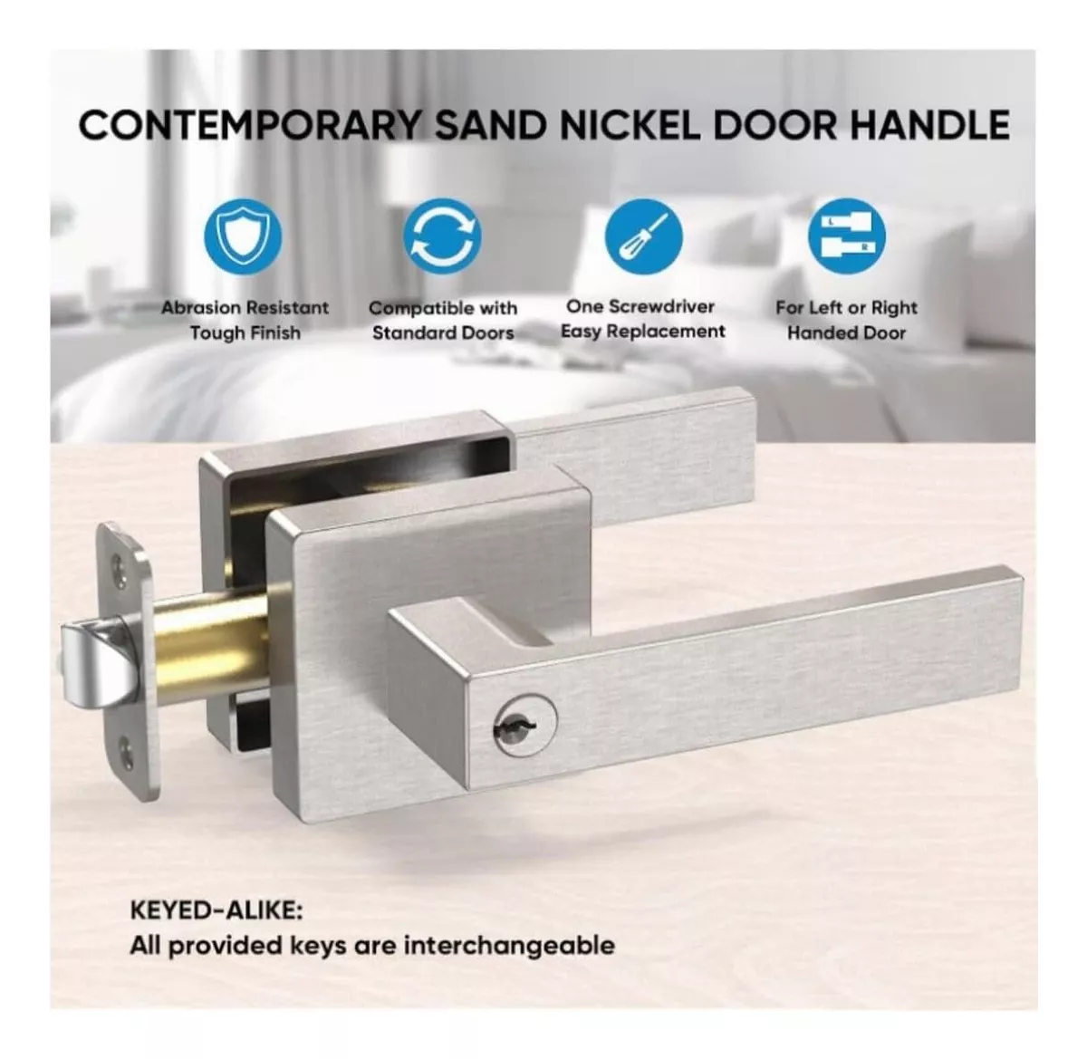 Cerradura Manija Seguridad Cuadrada Puerta Recamara Baño